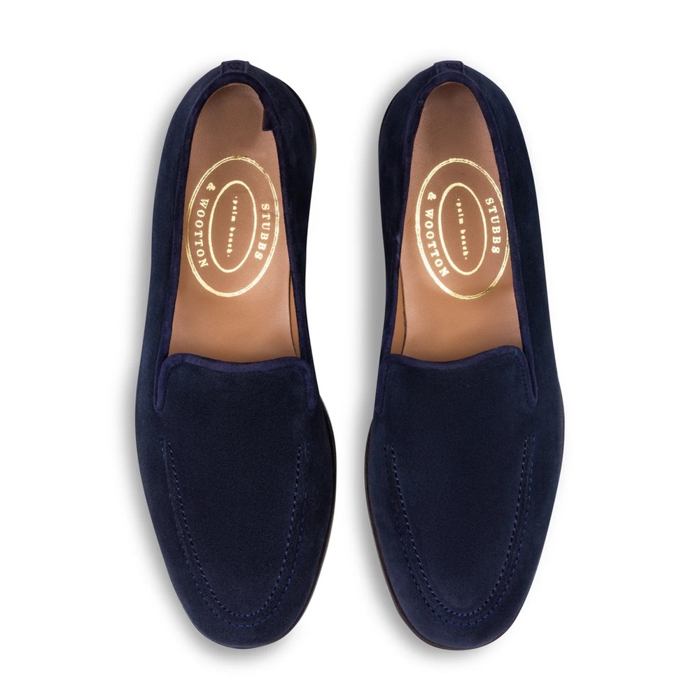 Stubbs & Wootton Navy Suede Venetian Slip ons - Size 11
